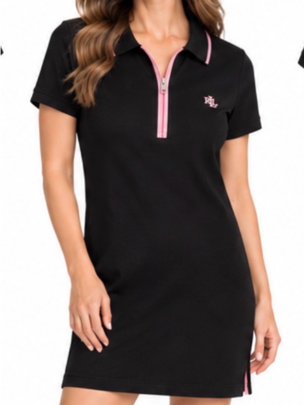 Lauren Ralph Lauren Black Polo Dress with Pink Trim and Zip